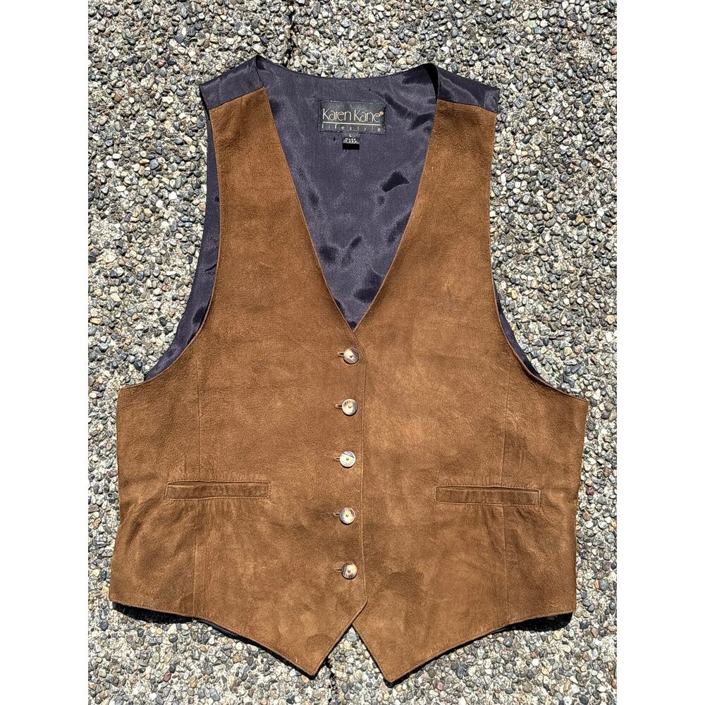 Karen Kane Lifestyle Women’s L soft brown suede Leather Vest made in USA